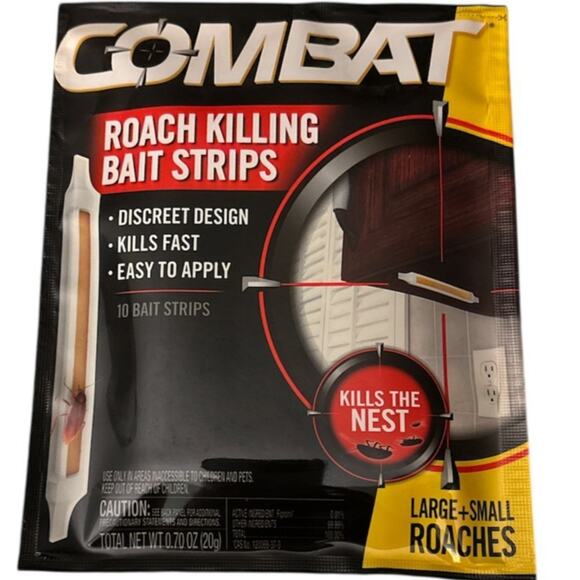 COMBAT Roach Killing Bait STRIPS Kills The Nest Large & Small Roaches 10 Strips - Picture 1 of 2